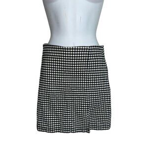 Sz.M*Shinestar*Black/White Checkered Stretchy Mini Skirt